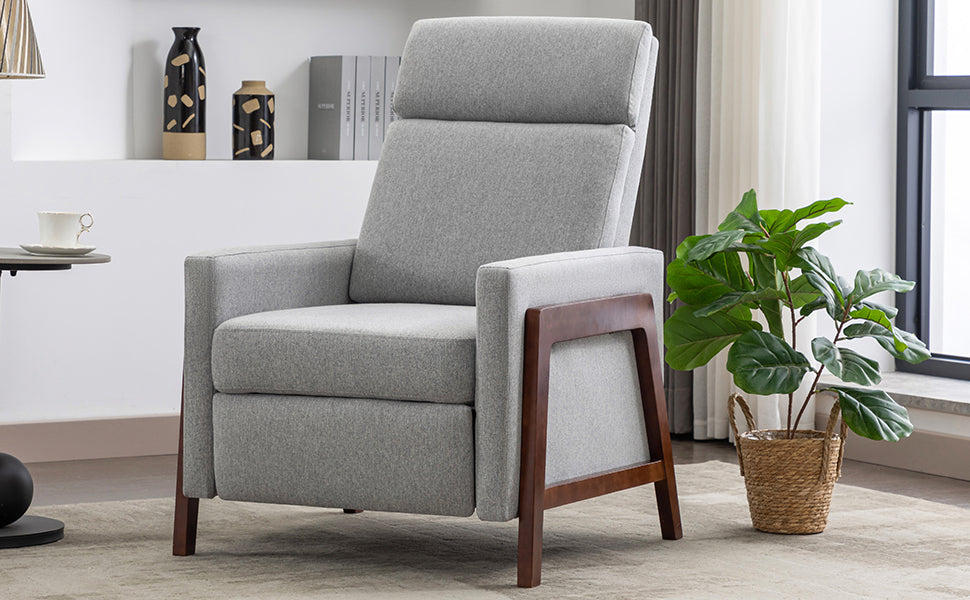 Set Of Two Wood Framed Upholstered Recliner Chair Adjustable Home Theater Seating With Thick Seat Cushion And Backrest Modern Living Room Recliners,Gray Gray Linen
