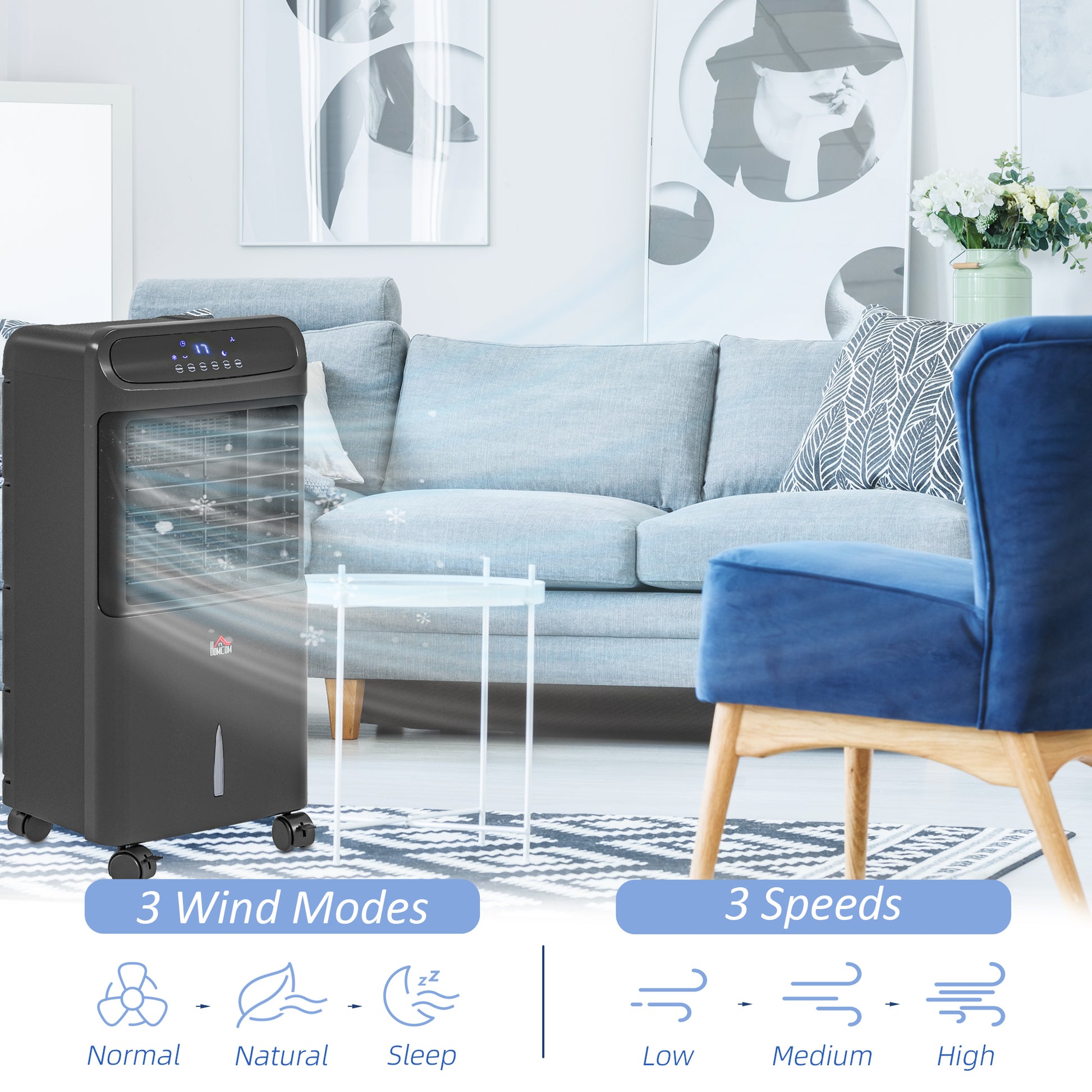 Homcom 32" Evaporative Air Cooler With 3.2 Gal Water Tank, 60 Oscillating, 3 In 1 Ice Cooling Fan, Portable Swamp Cooler With Humidifier For Home Office, 3 Modes, 3 Speeds, 12H Timer, Remote, Black