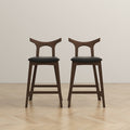 Hester Solid Wood Upholstered Square Bar Chair Set Of 2 Black Pu,Wood Pu Leather,Solid Wood