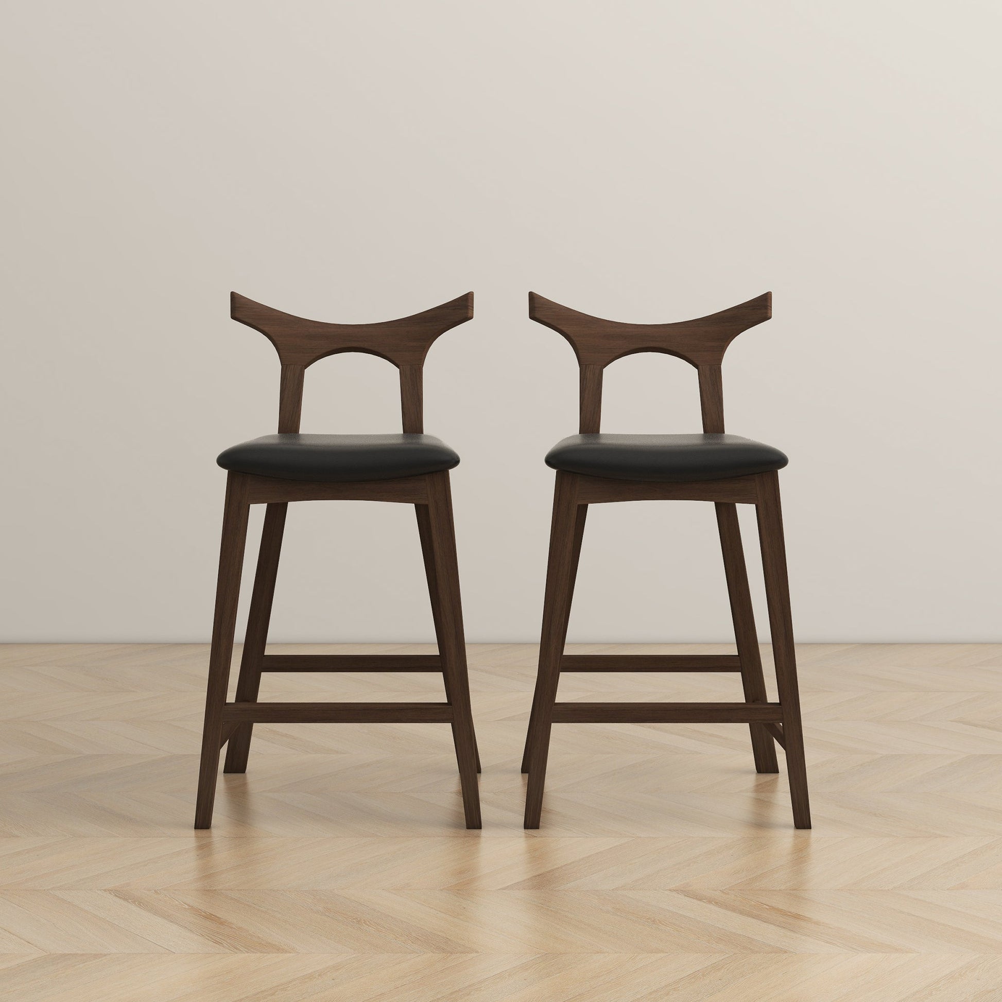 Hester Solid Wood Upholstered Square Bar Chair Set Of 2 Black Pu,Wood Pu Leather,Solid Wood