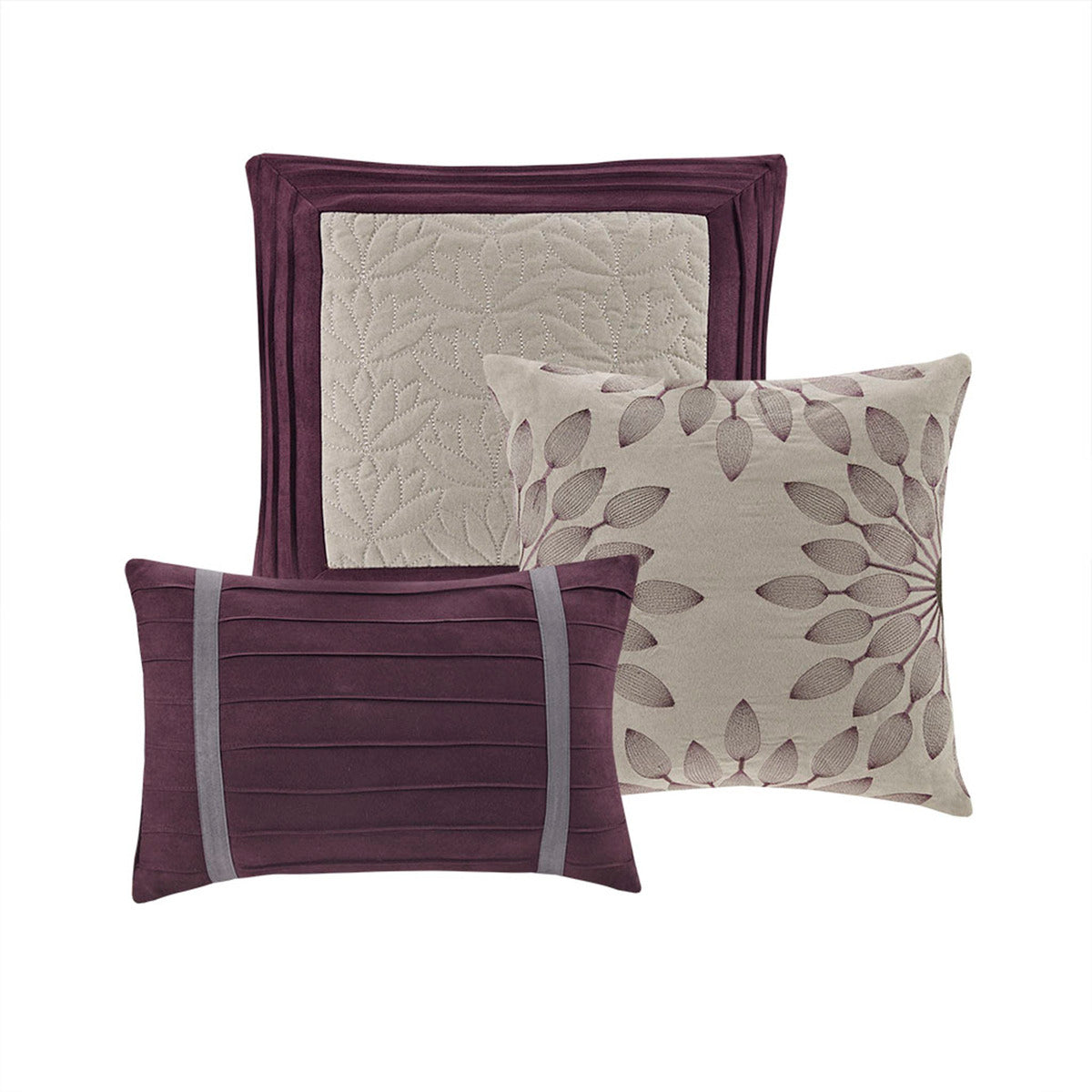 7 Pc Pieced Faux Suede Comforter Set Purple Queen Queen Purple Polyester