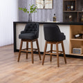 Coolmore Bar Stools Set Of 2 Counter Height Chairs With Footrest For Kitchen, Dining Room And 360 Degree Solid Wood Legs Swivel Bar Stools Set Of 2 Black Linen Black Foam Linen