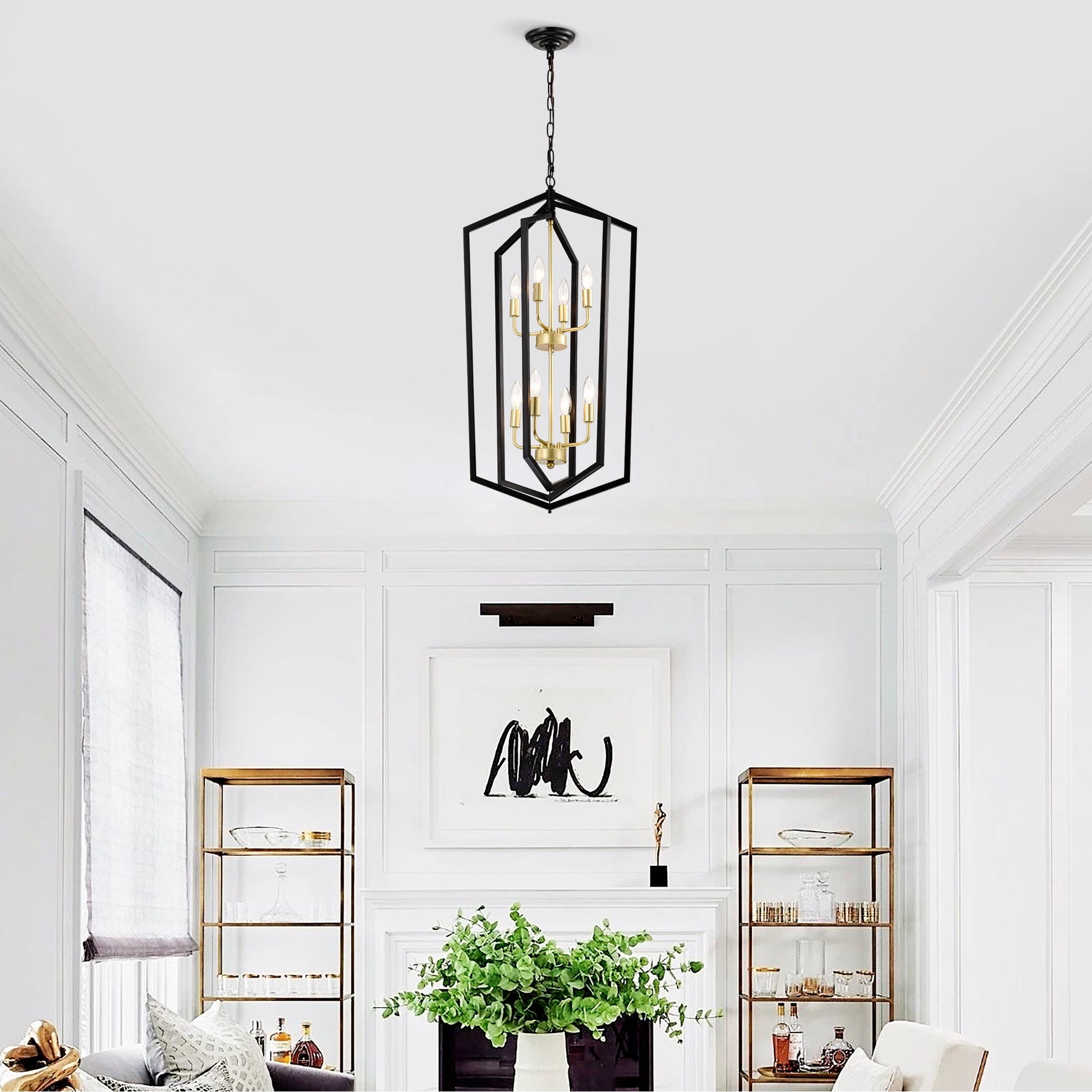 8 Light Lantern Tired Farmhouse Ceiling Hanging Light Black Chandelier Metal Modern Pendant Light Fixtures For Kitchen Island Dining Room Living Room Foyer Entryway E12 Bulbs Not Included Matte Black Ceiling Lights American Design,Luxury,Modern,Vintage