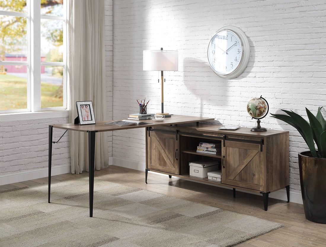 Zakwani Rustic Oak & Black Finish Writing Desk Black,Oak Metal,Synthetic Wood