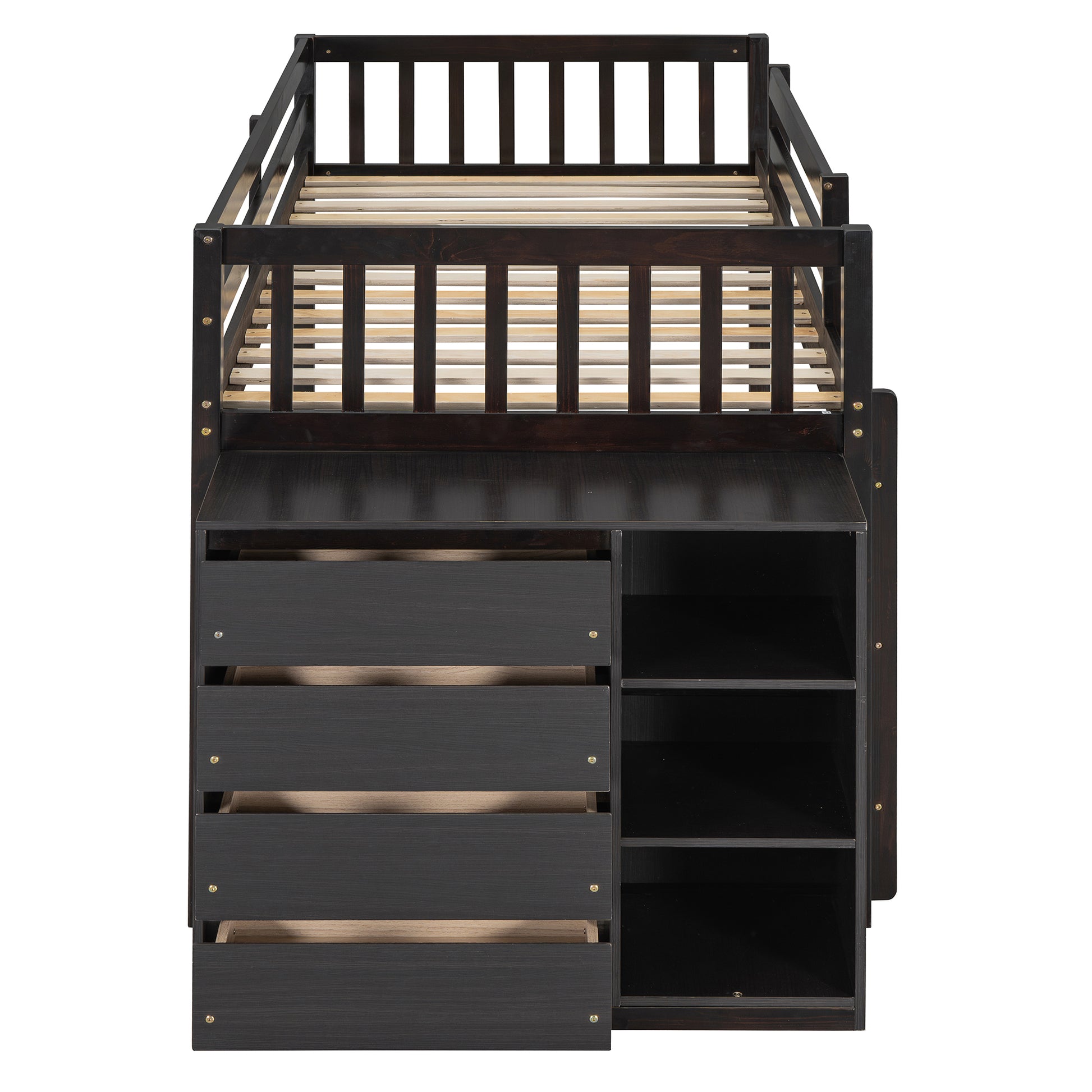 Twin Over Twin Bunk Bed With 4 Drawers And 3 Shelves Espresso Twin Espresso Solid Wood