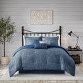 7 Piece Printed Seersucker Comforter Set Navy Cal King California King Navy Microfiber