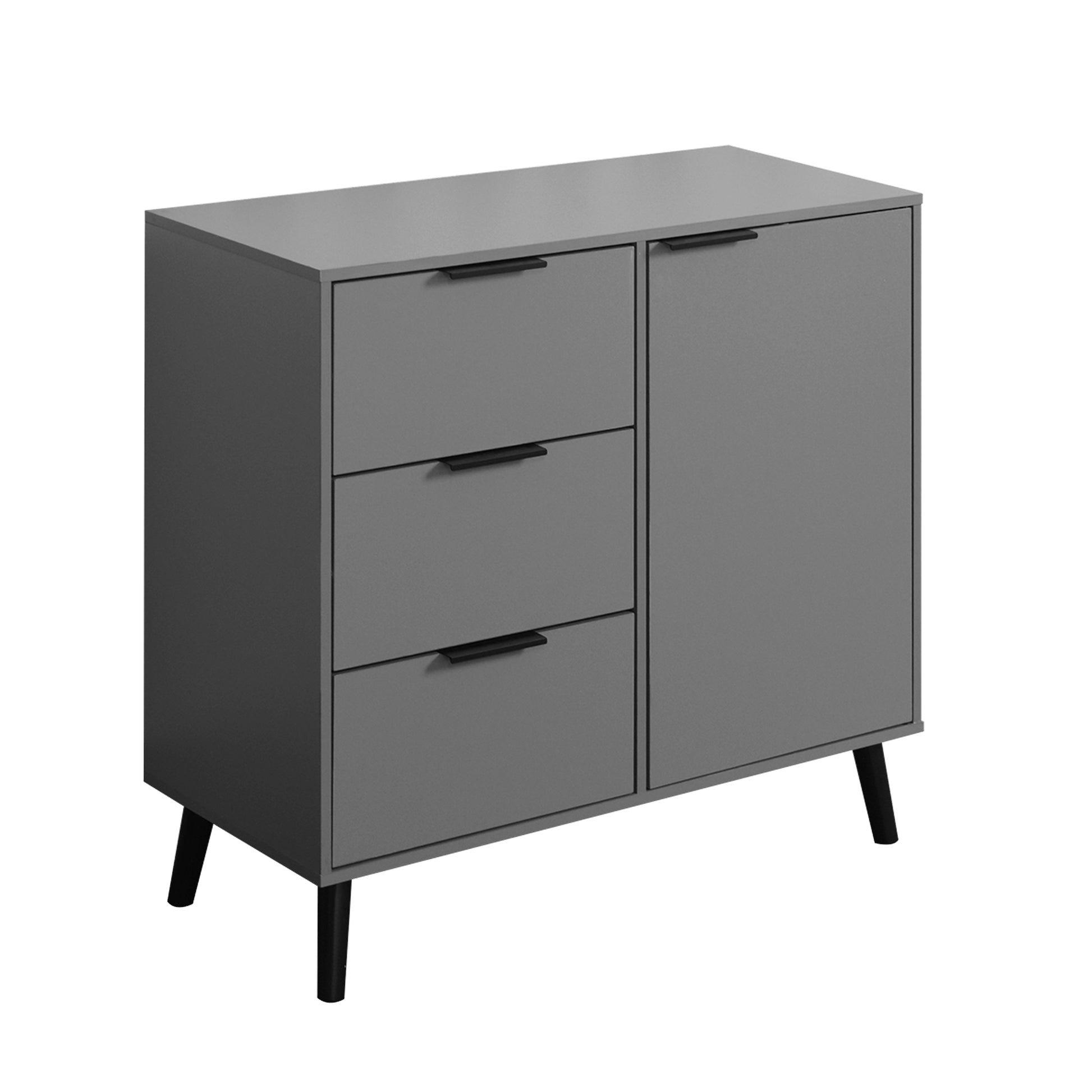 Storage Cabinet With 3 Drawers & Adjustable Shelf, Mid Century Cabinet With Door, Accent Cabinet For Living Room, Home Office, Entryway, Gray 3 4 Drawers Gray Particle Board