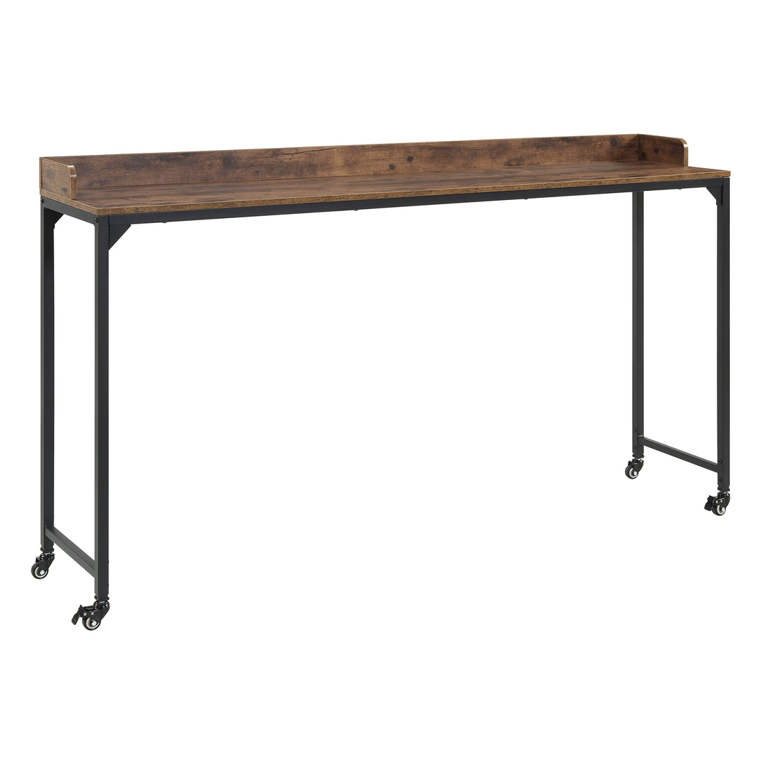 Rustic Brown Wood Finish Multipurpose Over The Bed Desk With Adjustable Height, Metal Legs With Casters, Overbed Table 1Pc, Laptop Table For Bed, Breakfast Table Rustic Brown Rectangular Engineered