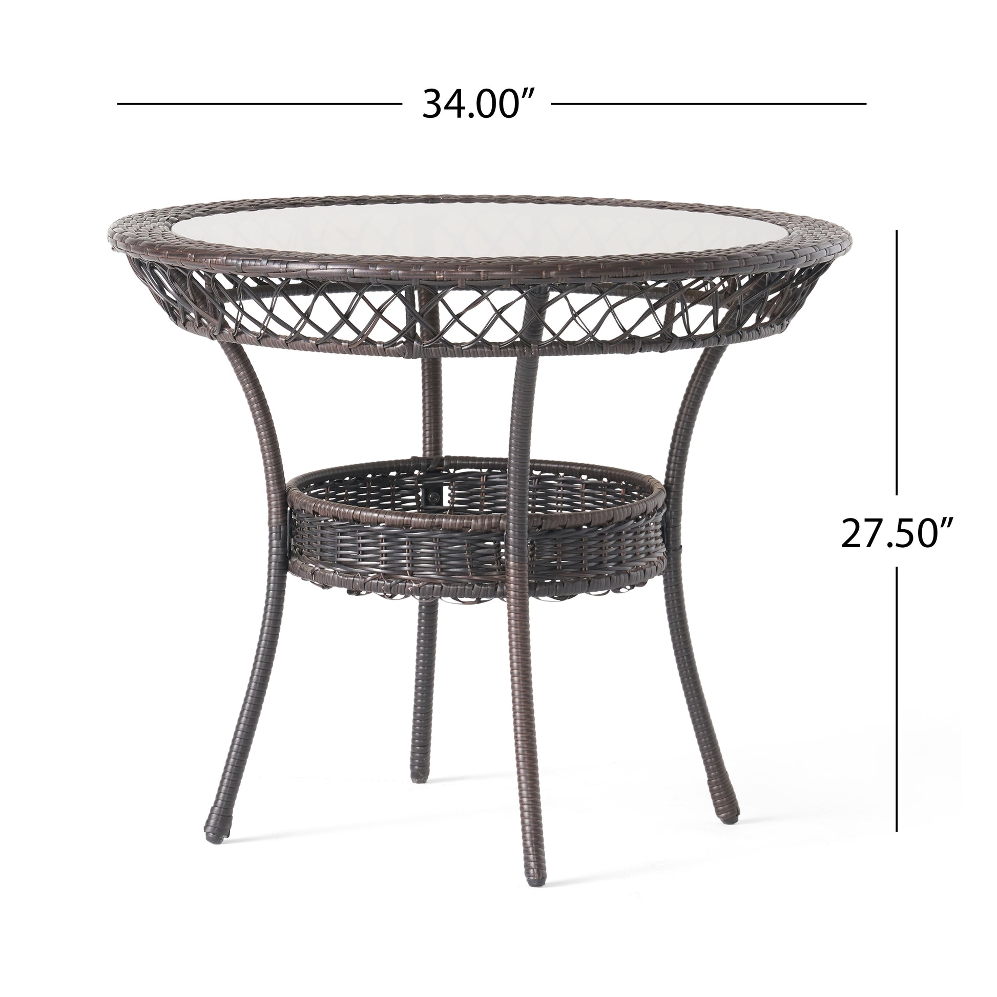 Figi Pe 34In Glass Table Kd Brown Multi Iron