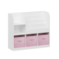 Kids Bookcase And Bookshelf, Multifunctional Bookcase With 3 Collapsible Fabric Drawers, Bookcase Display Stand, Toy Storage Organizer For Bedroom, Playroom, Hallway White Pink White Pink Fabric,Mdf