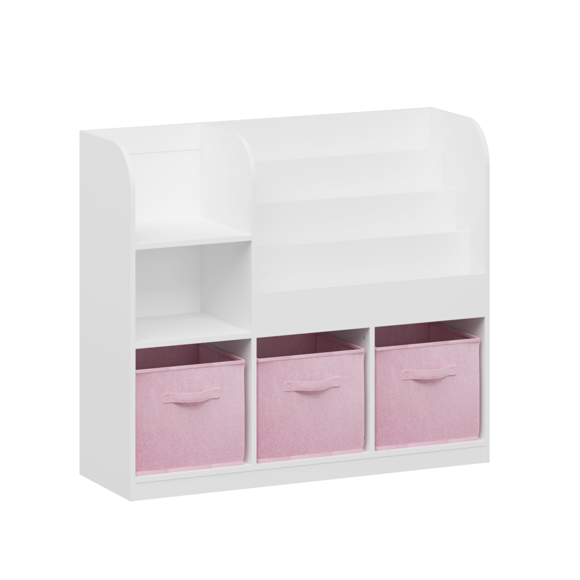 Kids Bookcase And Bookshelf, Multifunctional Bookcase With 3 Collapsible Fabric Drawers, Bookcase Display Stand, Toy Storage Organizer For Bedroom, Playroom, Hallway White Pink White Pink Fabric,Mdf