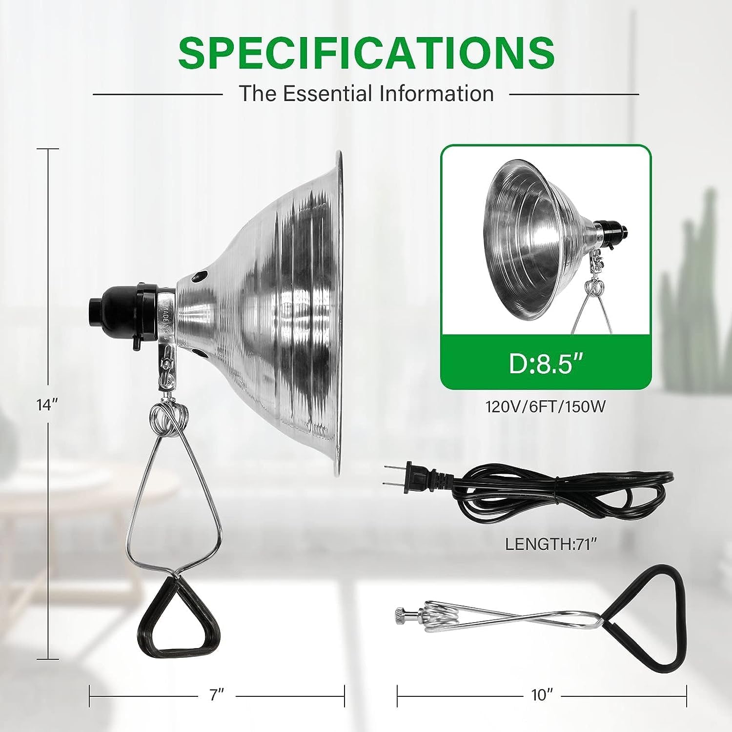 Hiwkltclamplightmx2 2 Pack Clamp Lamp Light With 8.5 Inch Aluminum Reflector Up To 150 Watt E26 Socket No Bulb Included 6 Feet 18 2 Spt 2 Cord, Silver Silver Aluminium