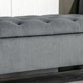 Homcom Button Tufted Storage Ottoman Bench, Upholstered Bench With Rolled Armrests For Living Room Or Hallway, Gray Grey Polyester