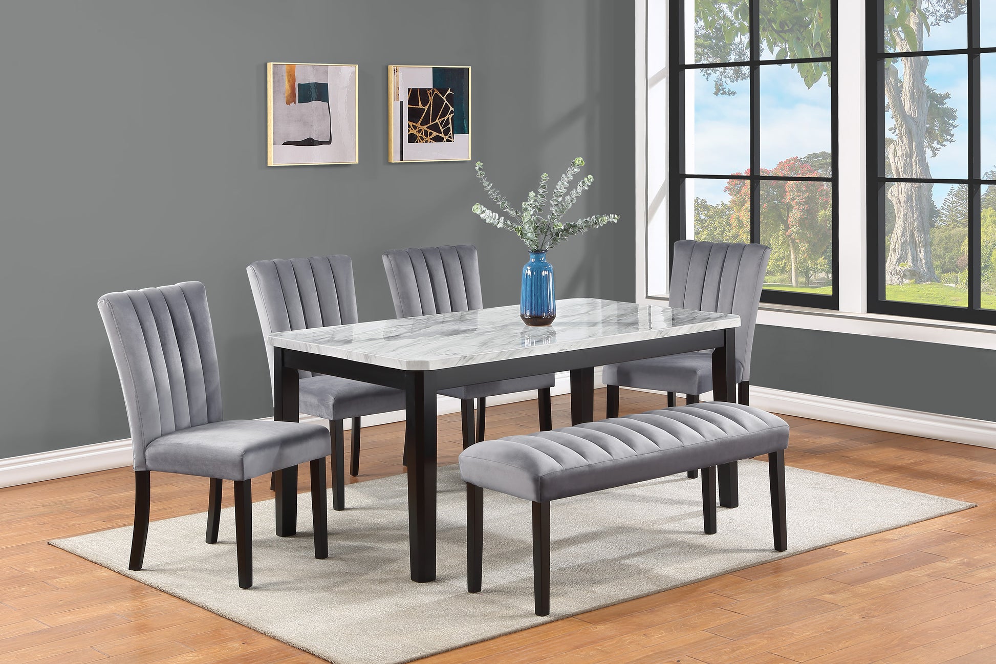 2Pc Casual Upholstered Velvet Upholstery Chair Channel Tufted Back Wooden Dining Room Furniture Gray Black Black,Gray Dining Room Contemporary,Modern Accent Chairs Tufted Back Set Of 2 Wood