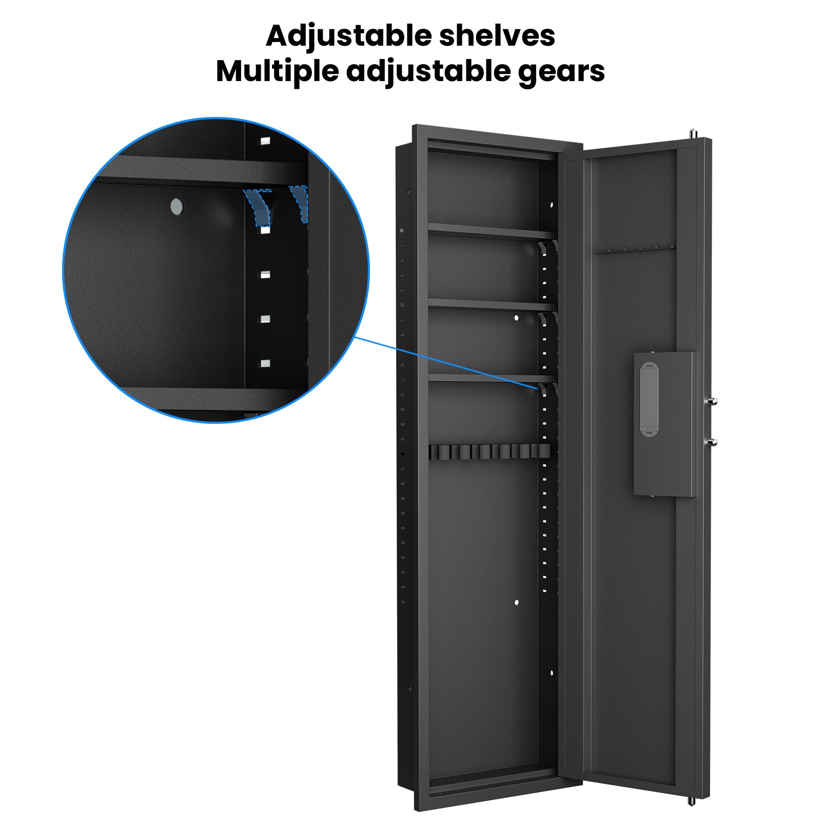 Fingerprint Touch Panel In Wall Safe,Hidden Wall Safe For Rifles And Pistols With Adjustable Shelves,Assembled Storege Safe For Firearm And Valuables Black Fingerprint Black Steel