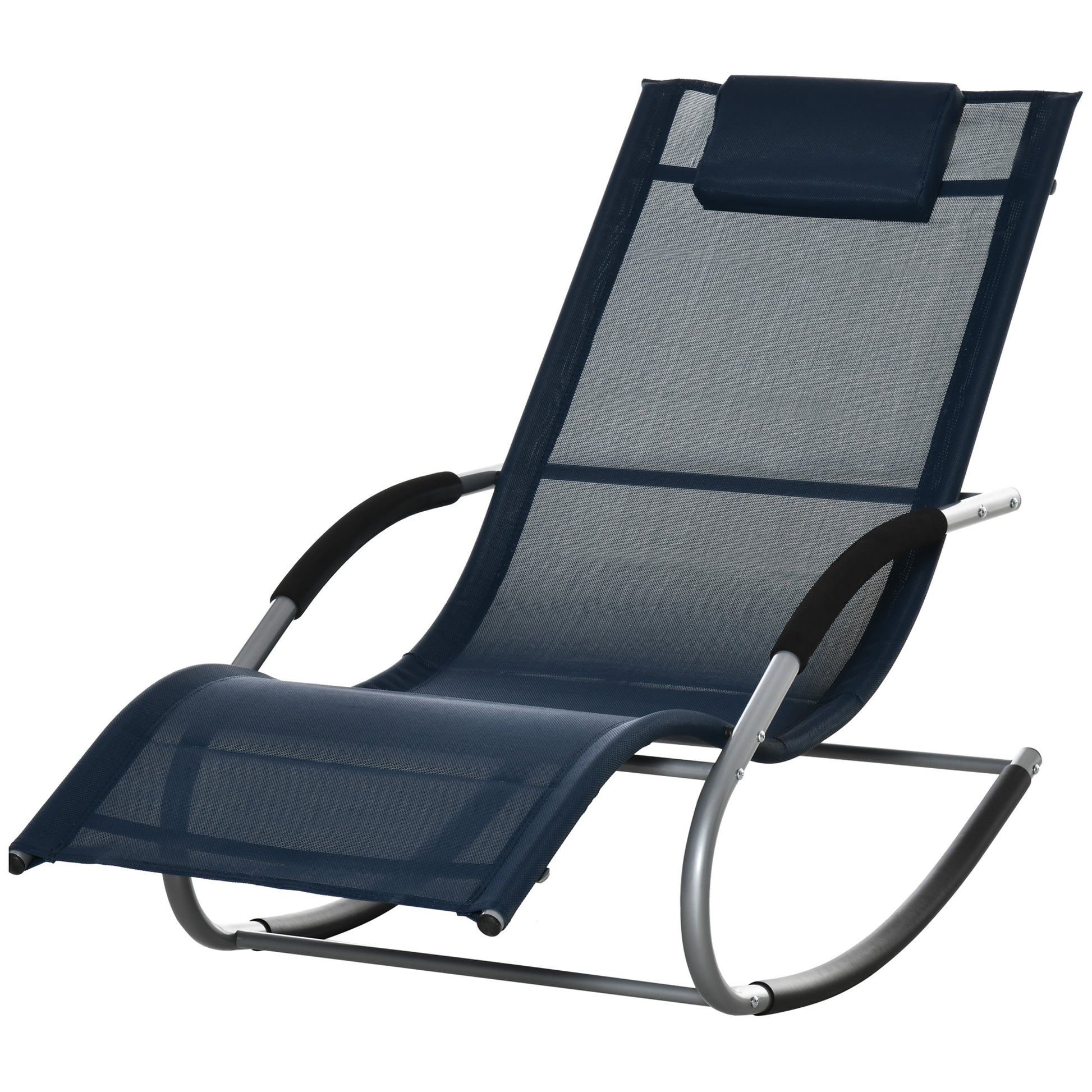 Outsunny Zero Gravity Rocking Chair Outdoor Chaise Lounge Chair Recliner Rocker With Detachable Pillow And Durable Weather Fighting Fabric For Patio, Deck, Pool, Navy Blue Navy Blue Steel