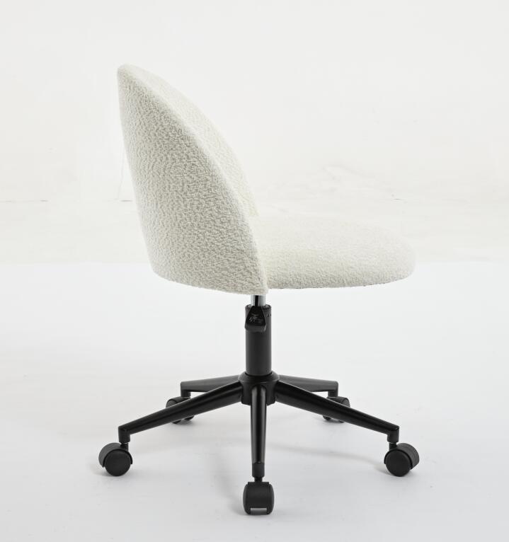 White Boucle Office Chair Desk Chair, Mid Back Adjustable Swivel Computer Chair With Black Legsmodern Upholstered Desk Chair With Wheels White Black Foam Polyester Blend