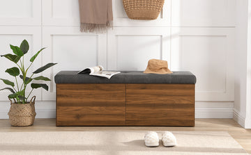 49" Shoe Storage Bench Entryway Shoe Cabinet Storage Ottoman With Padded Seat Cushion And Double Doors For Entryway, Hallway And Bedroom, Dark Grey Cushioned Dark Gray Linen Or Linen Blend Solid