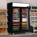 Glass Door Merchandiser Refrigerator 39 Cu.Ft Swing Door Commercial Display Refrigerators Merchandising Refrigeration With Led Top Panel Black Silver Steel