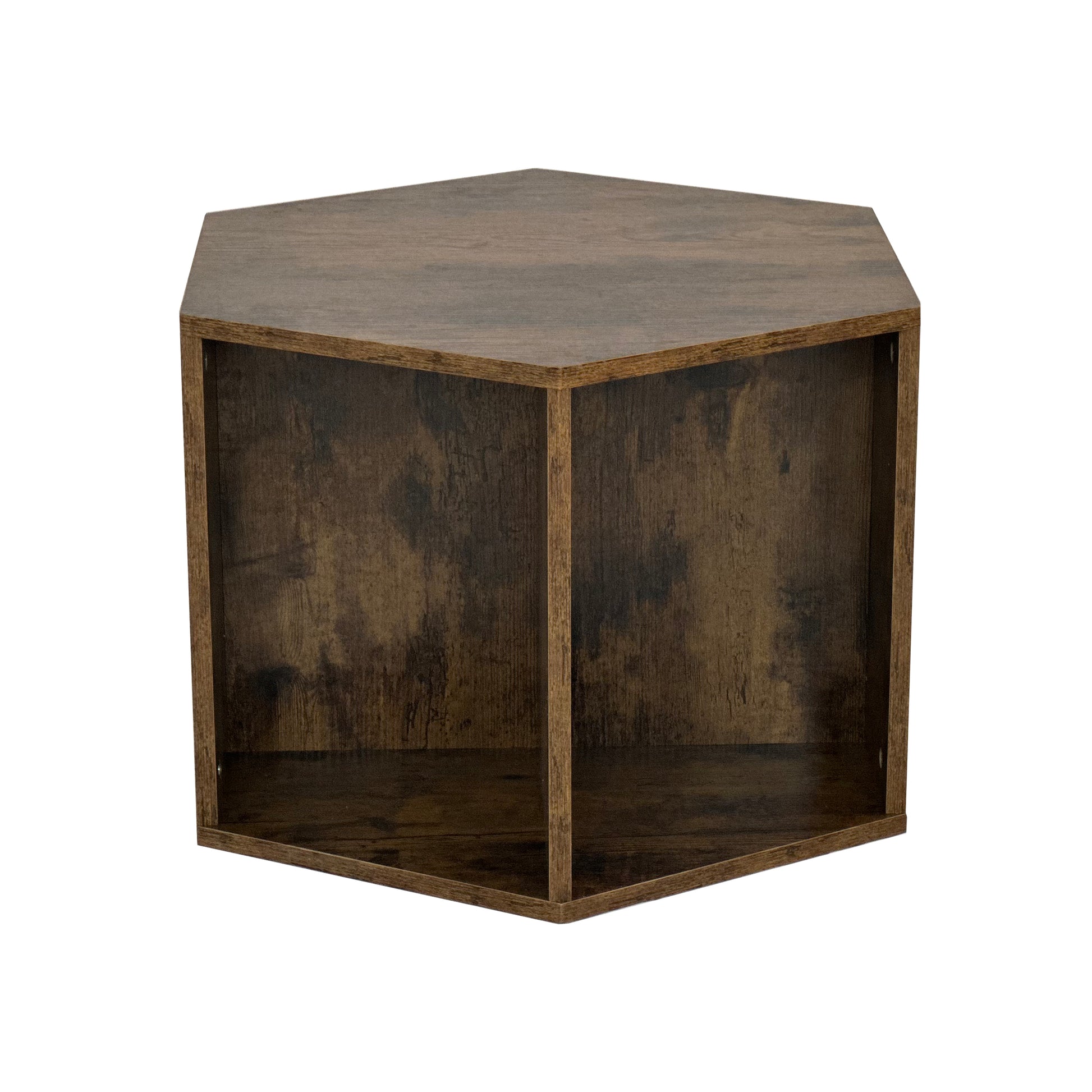 23.62'' Hexagonal Coffee Table Side Table Nightstand Antique Wood Antique Brown Mdf