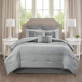 Embroidered 8 Piece Comforter Set Grey Queen Queen Grey Polyester