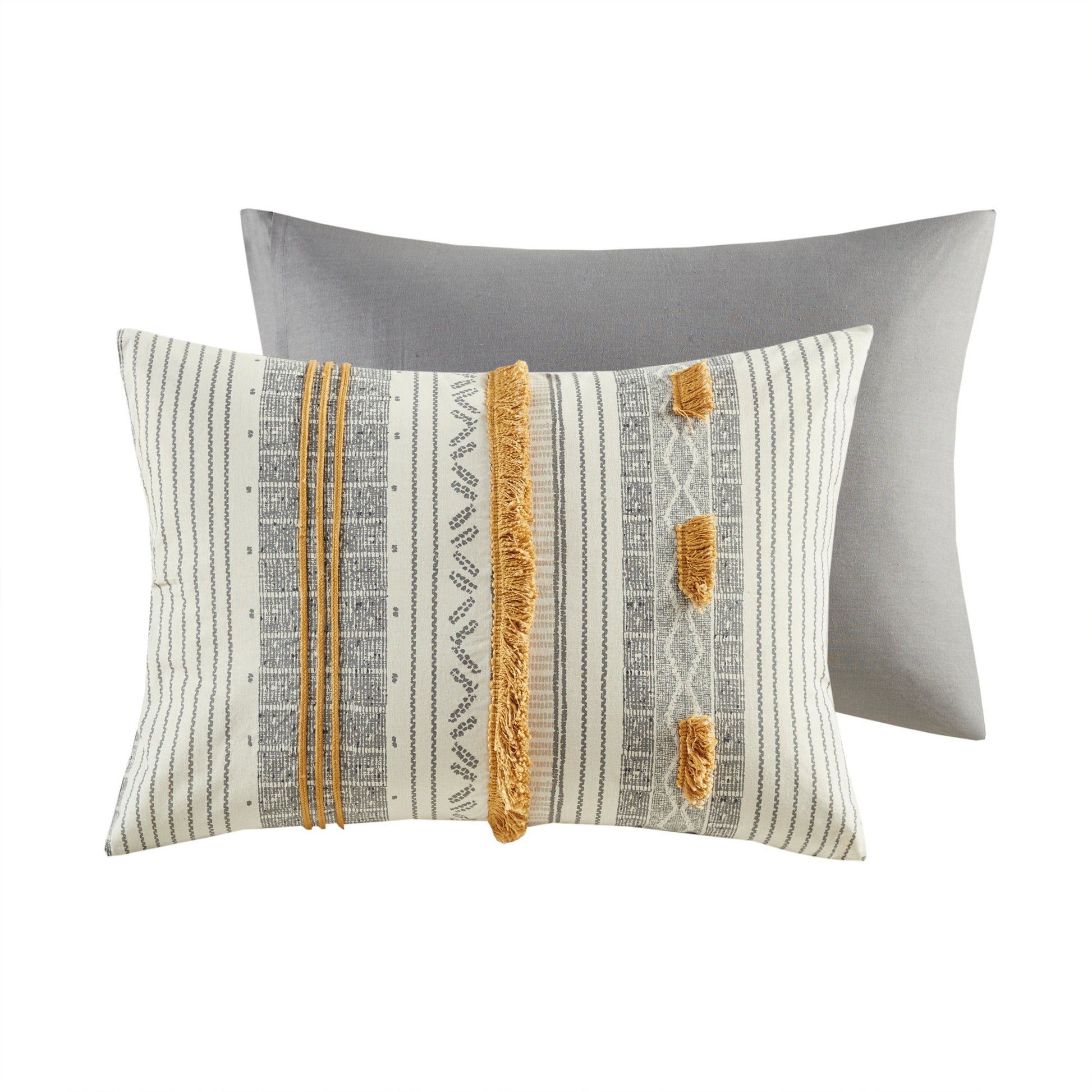 3 Piece Cotton Comforter Set Gray Yellow King Cal King King Gray Yellow Cotton