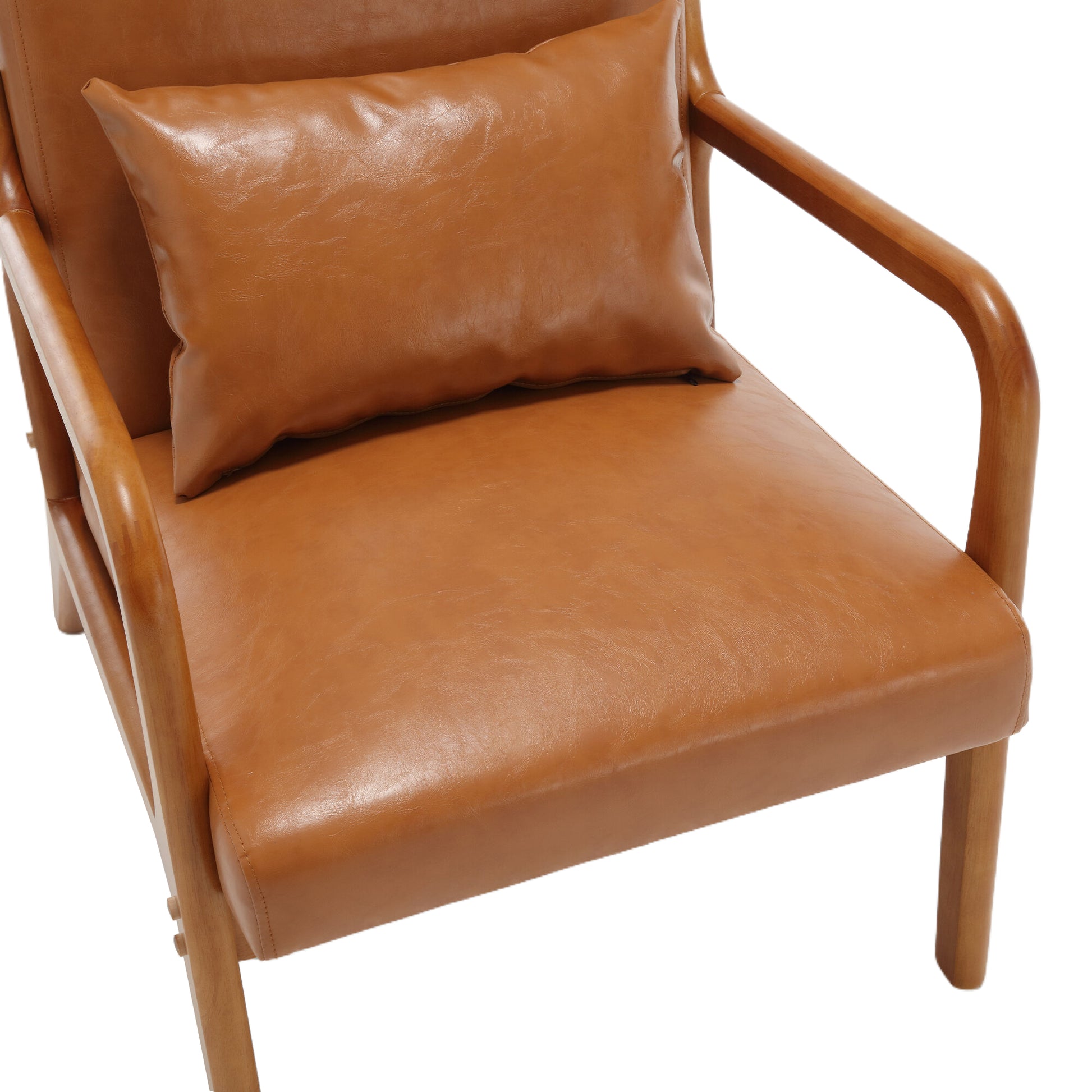 Coolmore Modern Accent Chair, Solid Wood Padding Lounge Armchairs With One Pillow For Living Room, Bedroom, Guest Room Light Brown Pu Light Brown Brown Primary Living Space Modern Rubberwood Foam Pu Leather
