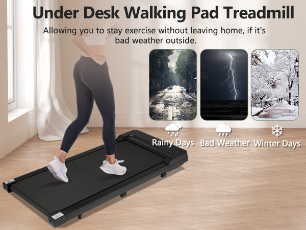 Walking Pad Under Desk Treadmill For Home Office 2.5Hp Walking Treadmill 0.6 4Mph 300Lbs Capacity Treadmill For Walking Running Remote Control Batteries Black Metal