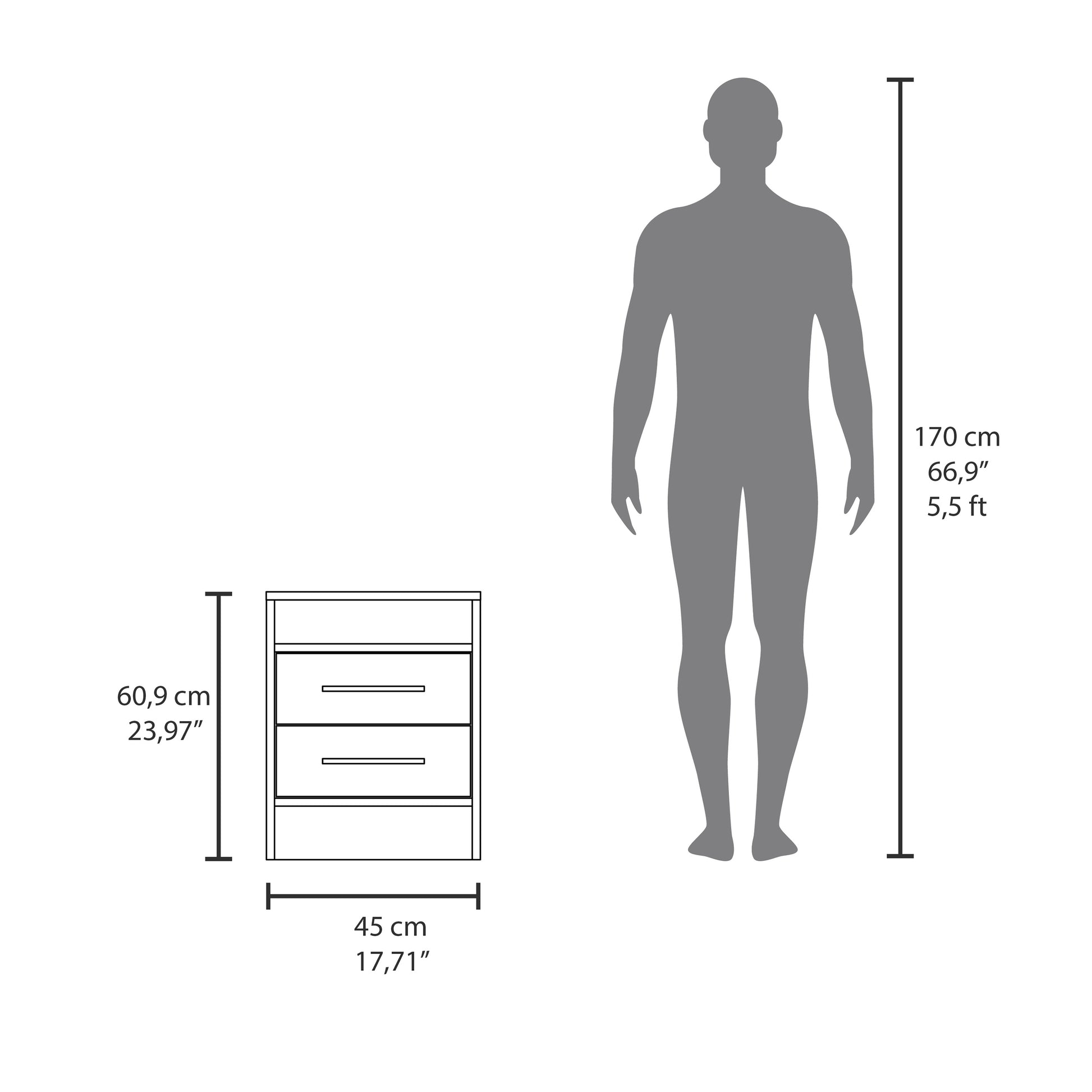 Greter 24" Two Drawer Night Stand With Open Shelf White 2 Drawers Bedroom Rectangle Modern Particle Board