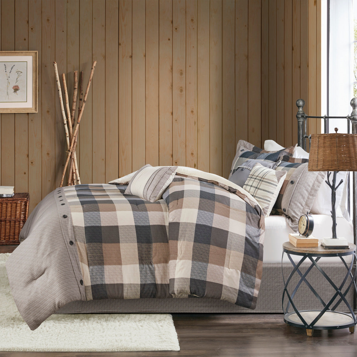 7 Piece Herringbone Comforter Set Neutral Cal King California King Neutral Polyester