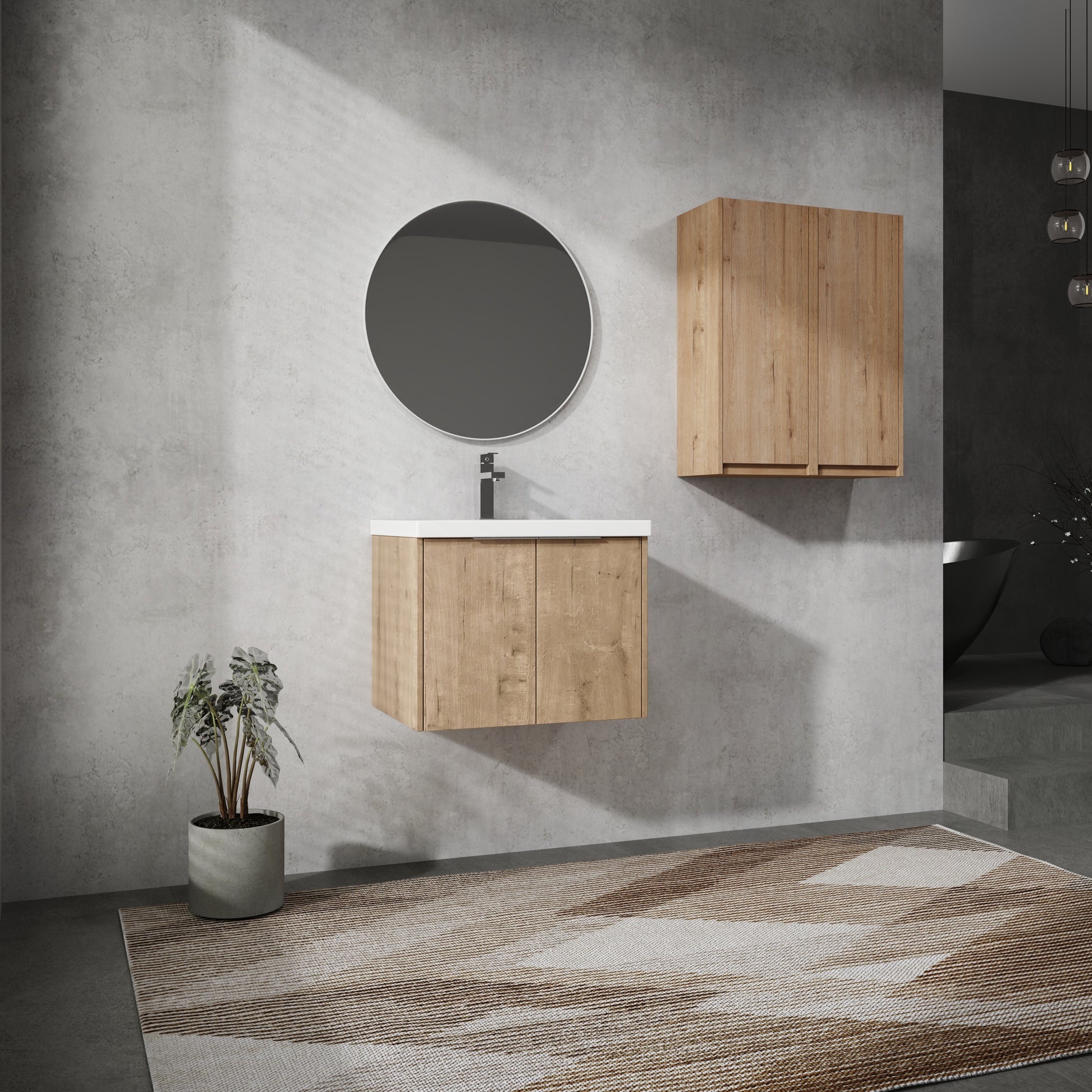 24" Wall Mounted Bathroom Vanity With Sink And Side Cabinet, Soft Close Doors,00112Imo X 2 00624Imo Combination Cabinet Kd Packing Imitative Oak Bathroom Modern Plywood Plywood