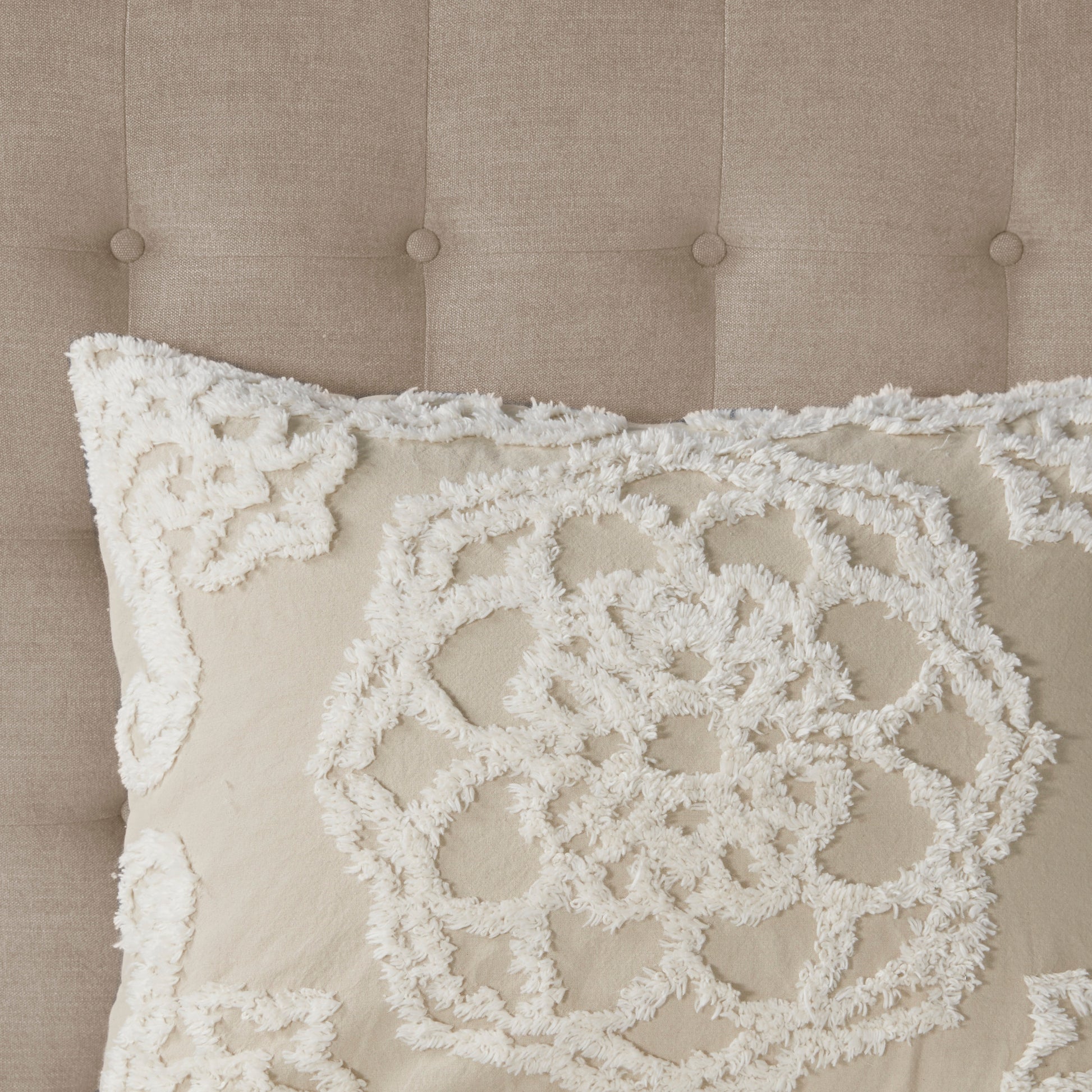 Tufted Cotton Chenille Medallion Comforter Set Taupe Full Queen Full Taupe Polyester