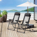 Outsunny Folding Patio Chairs Set Of 2, Outdoor Deck Chair With Adjustable Sling Back, Camping Chair With Removable Headrest For Garden, Backyard, Lawn, Black Black Fabric