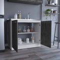 Freestanding Sink, Double Door Cabinet, Two Shelves, White Smokey Oak Multicolor Solid Wood Mdf Engineered Wood