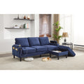 Blue Color Knock Down 3 Seat Combo Sofa With Storage Ottoman For Living Room Apartment Bedroom And Compact Room,Room, Upholstered Sectional Couch, L Shaped Bench With A Footrest, A Individual Stool White Wood Primary Living Space Heavy Duty Pine 3 Seat