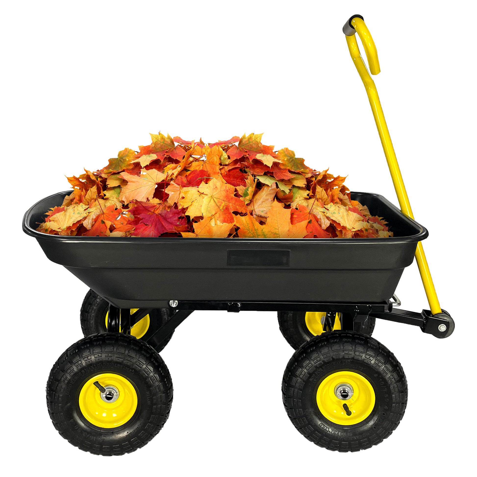Garden Dump Cart With Steel Frame Outdoor Wagon With 10 Inch Pneumatic Tires, 55L Capacity, Black Black Iron Plastic