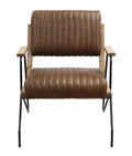 Cocoa And Matt Iron Accent Chair With Metal Leg Brown Primary Living Space Contemporary Genuine Leather