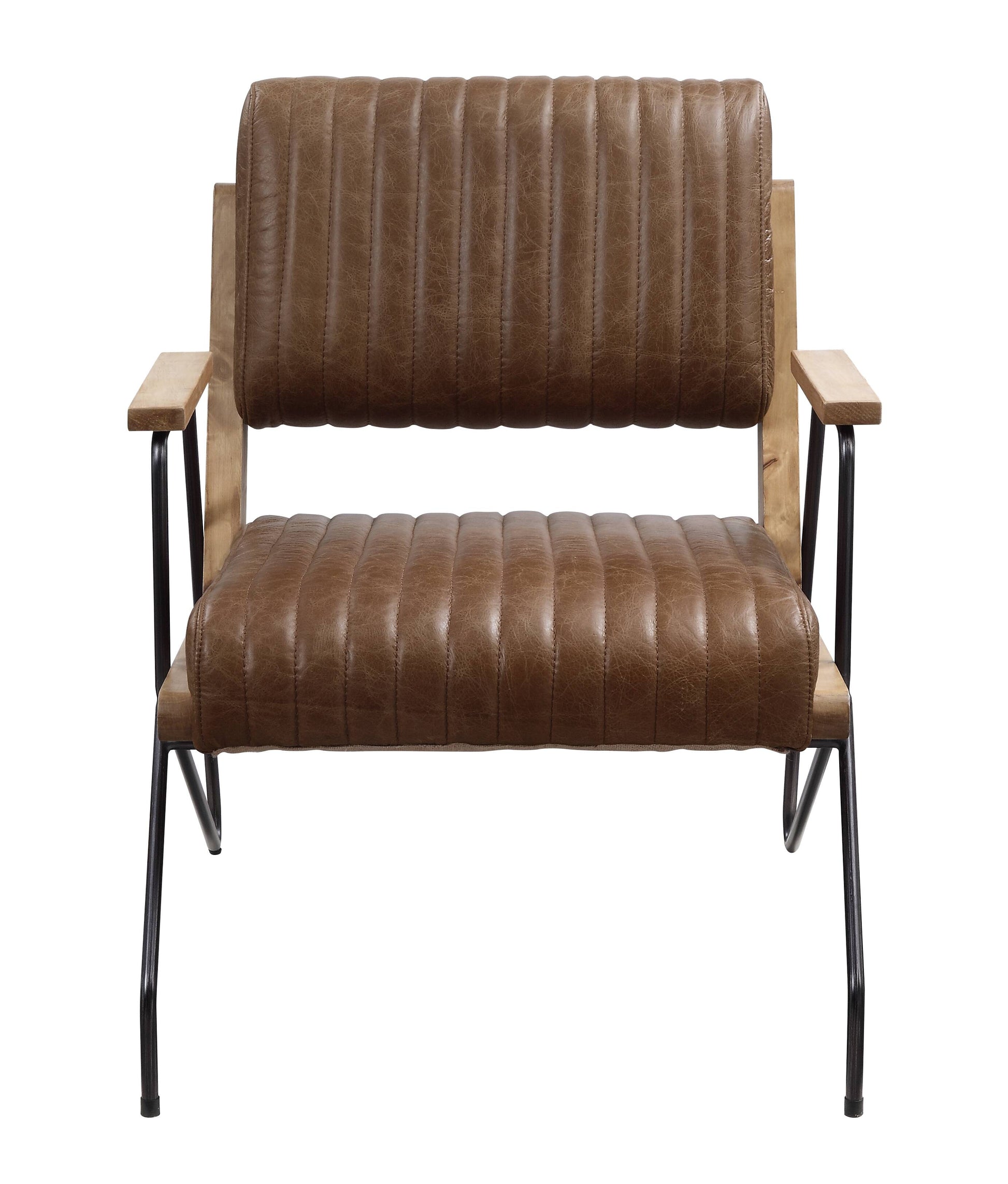 Cocoa And Matt Iron Accent Chair With Metal Leg Brown Primary Living Space Contemporary Genuine Leather