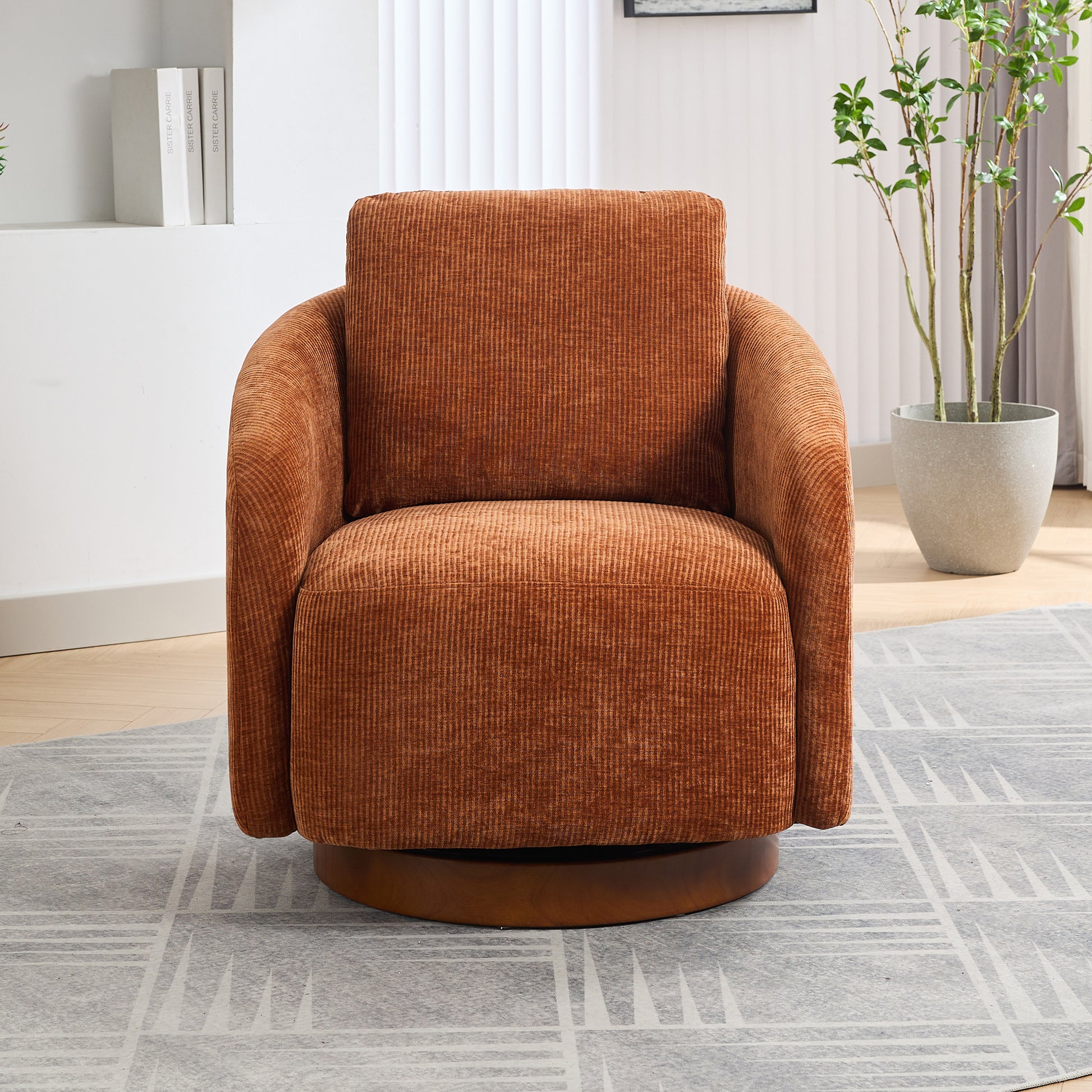 30.3"W Swivel Accent Barrel Chair And Comfy Round Accent Single Sofa Chair, 360 Degree Club Chair, Lounge Armchair For Living Room Bedroom Nursery.Caramel Caramel Chenille