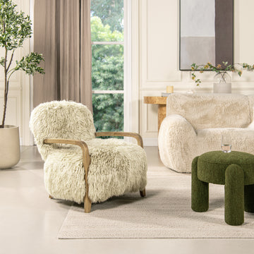 Enchante 28.5" Mongolian Sheepskin Accent Arm Chair, Taupe Beige Genuine Fur Taupe Natural Foam Fur