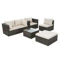 Patio Furniture, Outdoor Furniture, Seasonal Pe Wicker Furniture, 6 Set Wicker Furniture With Tempered Glass Coffee Table Dark Gray Seats 4 Pe Rattan Iron Waterproof Fabric