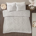 3 Piece Tufted Cotton Chenille Medallion Comforter Set Grey Full Queen Full Grey Cotton