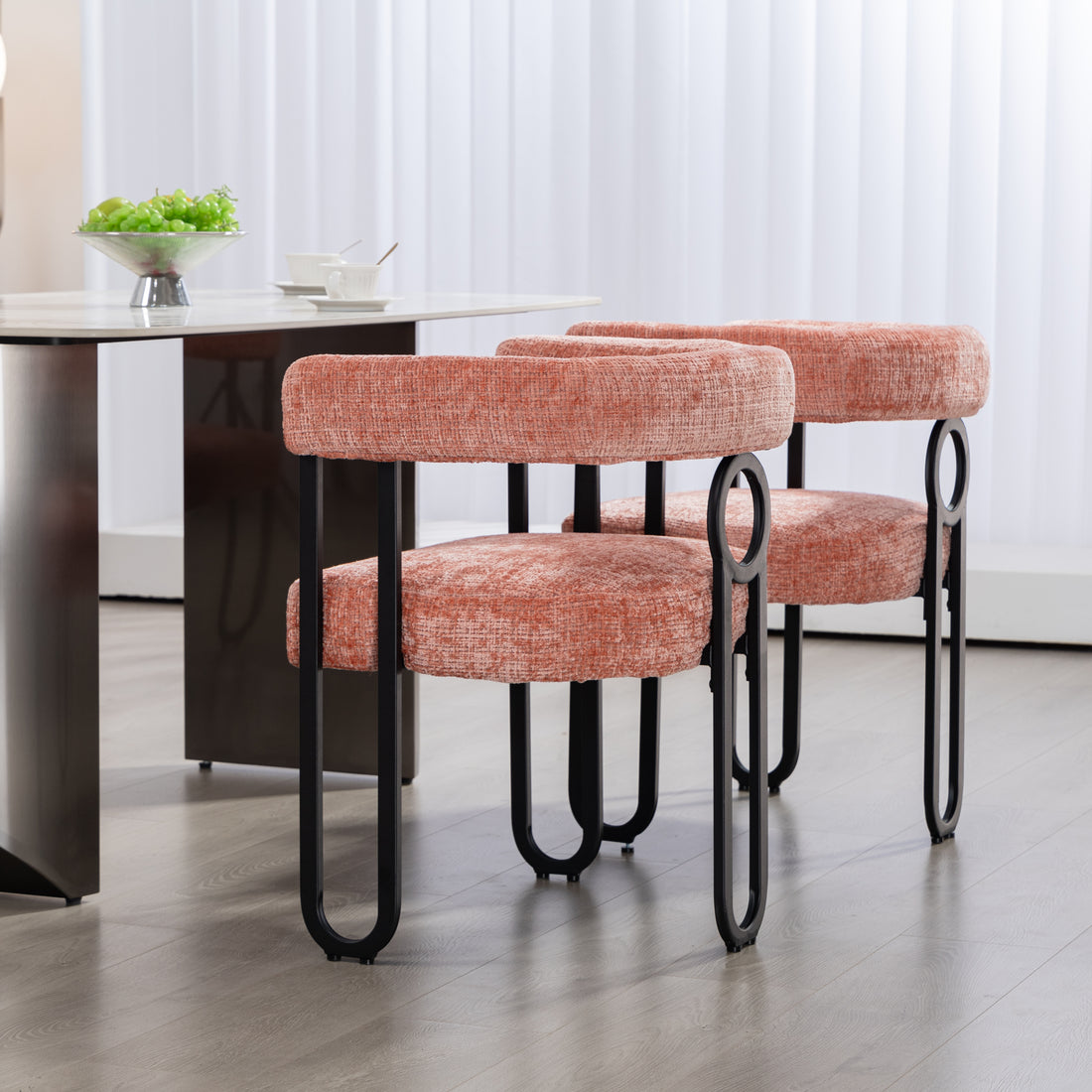 Coolmore Contemporary Designed Velvet Fabric Upholstered Accent Dining Chair Barrel Side Chairs Kitchen Armchair For Living Room Set Of 2 Pink Linen Pink Dining Room Foam Chenille