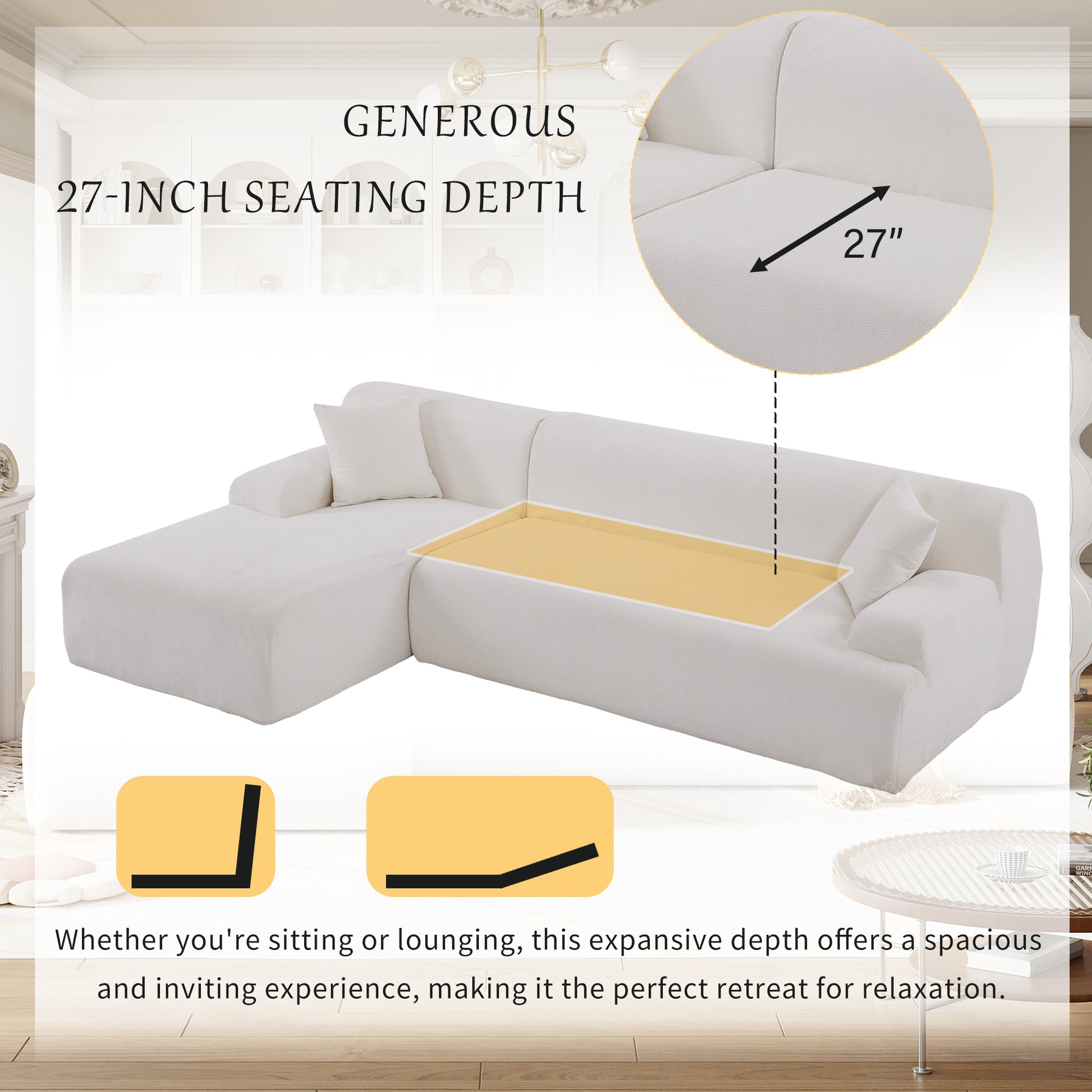 Modern Large L Shape Modular Sectional Sofa For Living Room, Bedroom, Salon, 2 Piece Free Combination, Simplified Style Old Sku:Wy000356Aaa Beige Polyester 3 Seat