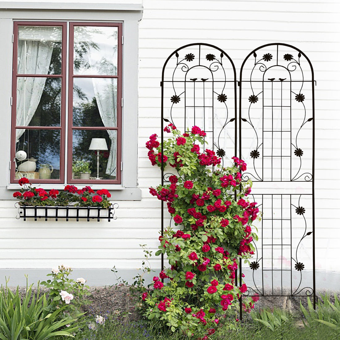 2 Pack Metal Garden Trellis 86.7" X 19.7" Rustproof Trellis For Climbing Plants Outdoor Flower Support Black Black Garden & Outdoor French Iron