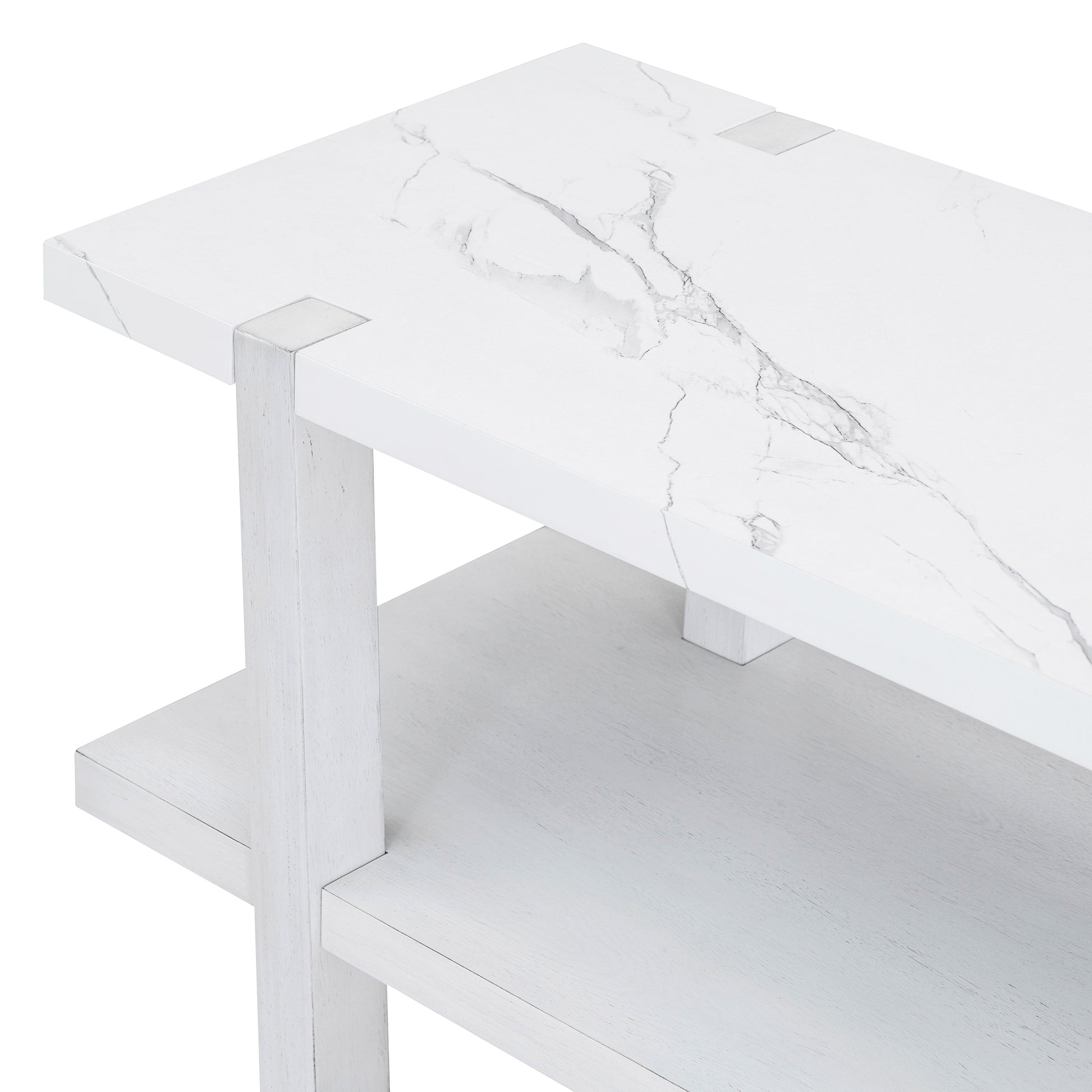 Retro Elegant Console Table With Marble Effect Top And Versatile Storage Solutions For Entryway And Living Room Antique White Antique White Solid Wood Mdf