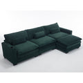 L Shape Sofa Couch With Usb & Cup Holders, Corduroy Stripe Fabric 3 Seater Sofa With 1 Ottoman, Green Green Wood 4 Seat