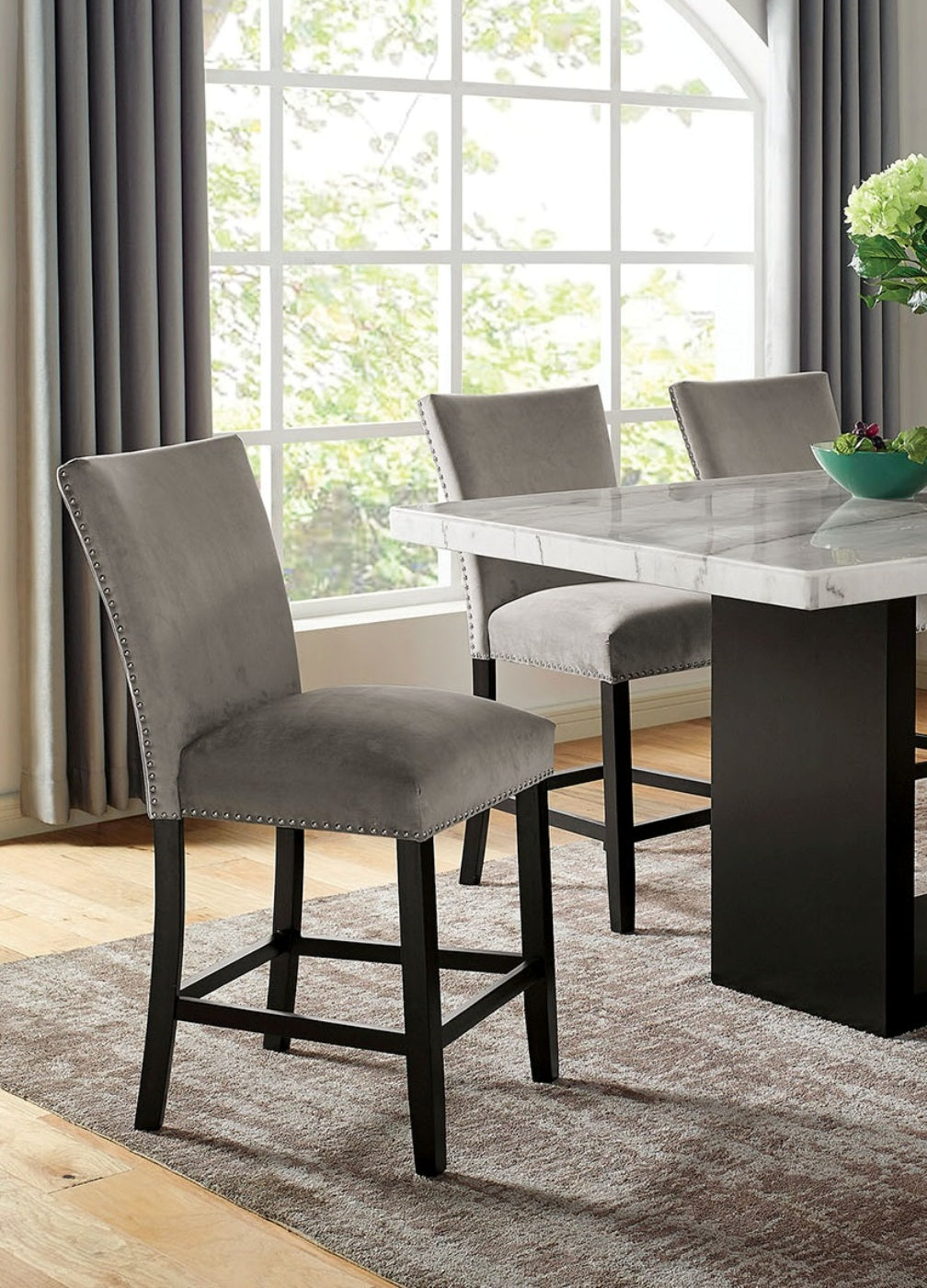 Attractive Set Of 2Pc Counter Height Chairs Dining Room Furniture Gray Flannelette Seat Trim Kitchen Breakfast Black,Light Gray Dining Room Modern,Transitional Dining Chairs Rubberwood Solid Back
