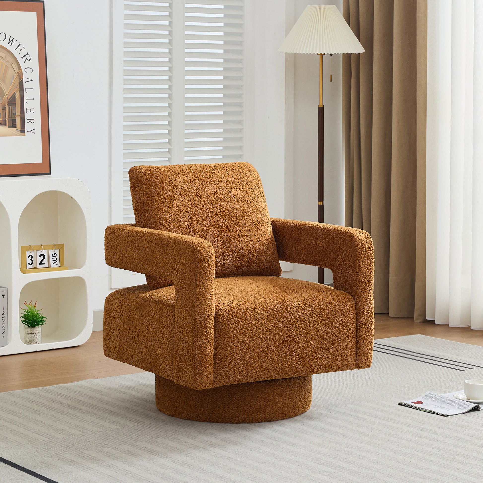 29.13" W Square Swivel Accent Chair, Modern Rotating Arm Chair With Open Back,360 Degree Rotation, Lounge Club Chair With Removable Back Cushion For Living Room, Hotel, Bed Room,Caramel Caramel
