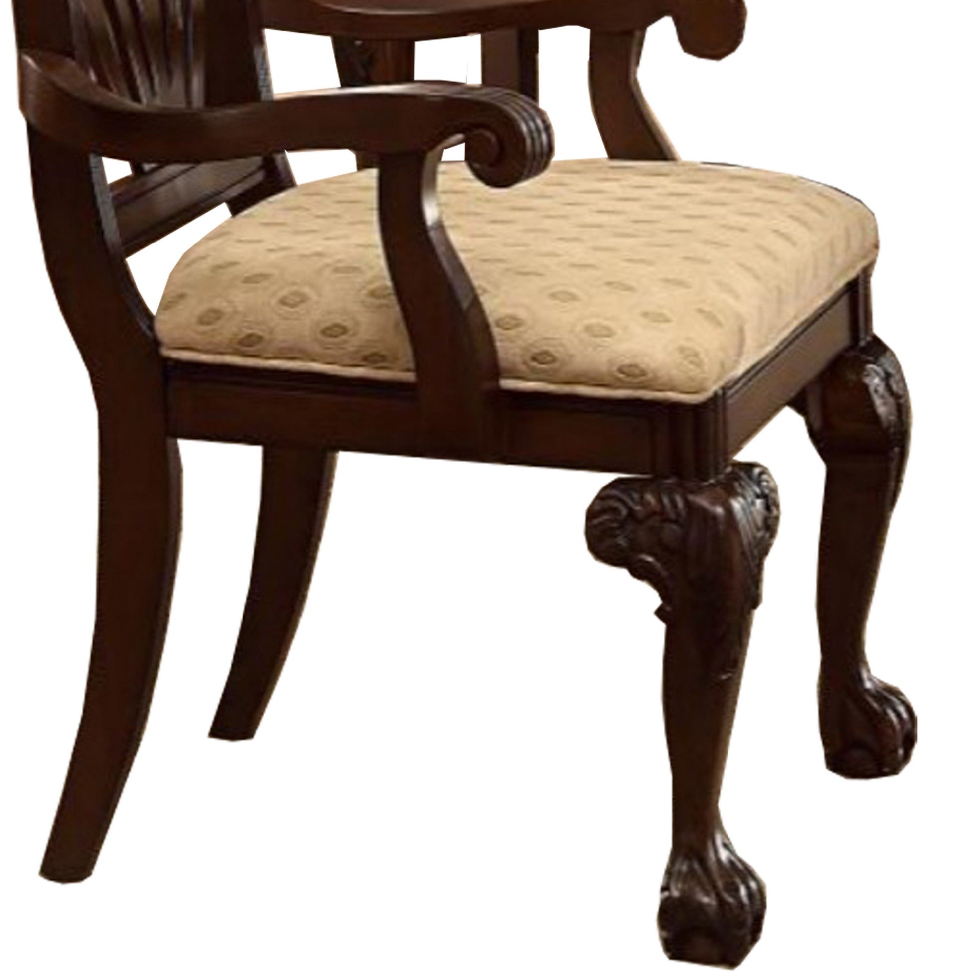 Traditional Style Wooden Fabric Dinning Arm Chairset Of 2 Brown Beige Wood Fabric